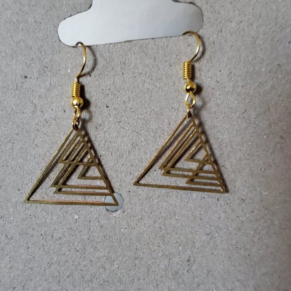 Gold Tone Hook Metal Triangle Dangle Earrings Tony Alexander Jewelry Artisan NWT
